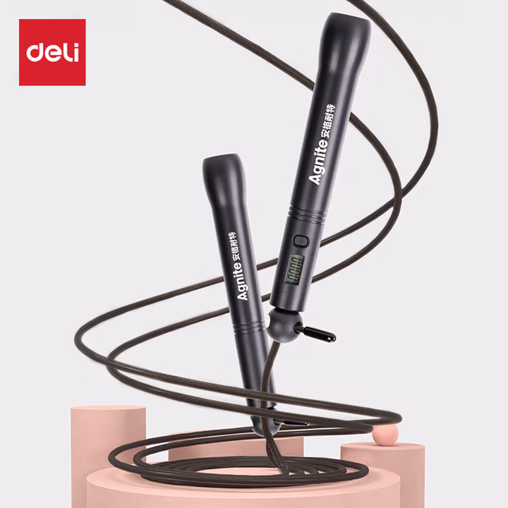 得力(deli)电子计数竞速钢丝跳绳成人学生健身运动减肥跳绳黑