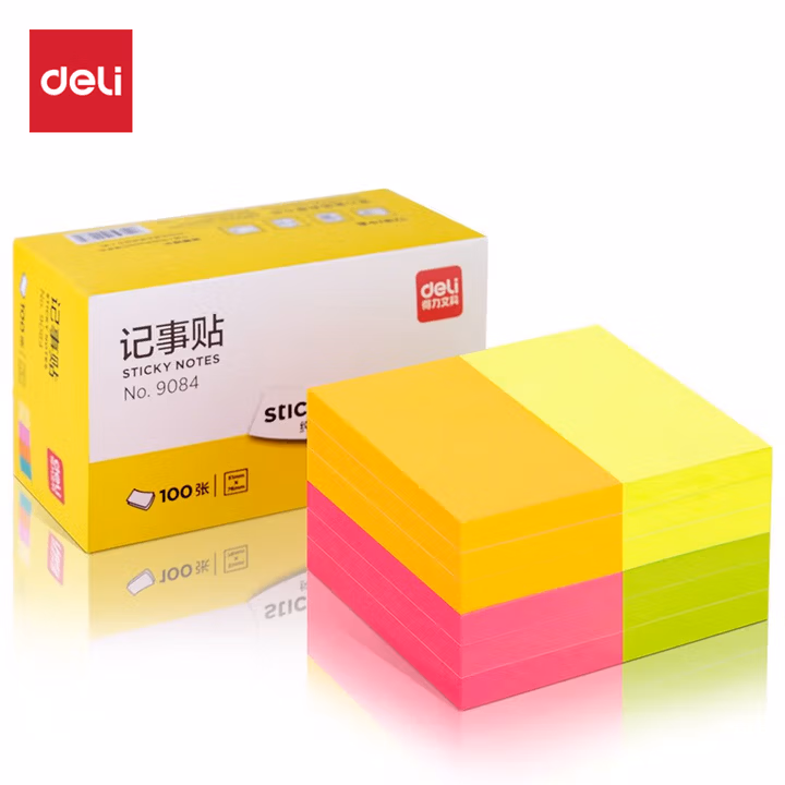 得力(deli)12本1200张荧光彩色便利贴 76*51mm便条纸/ 记事贴/