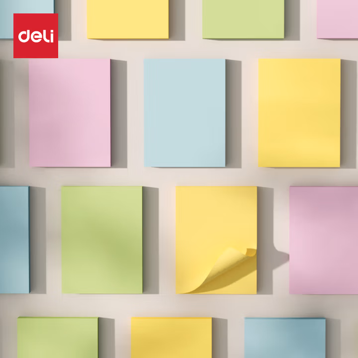 得力(deli)100张便利贴超强黏力狠贴劲贴 76*101mm 便签本/ 记事