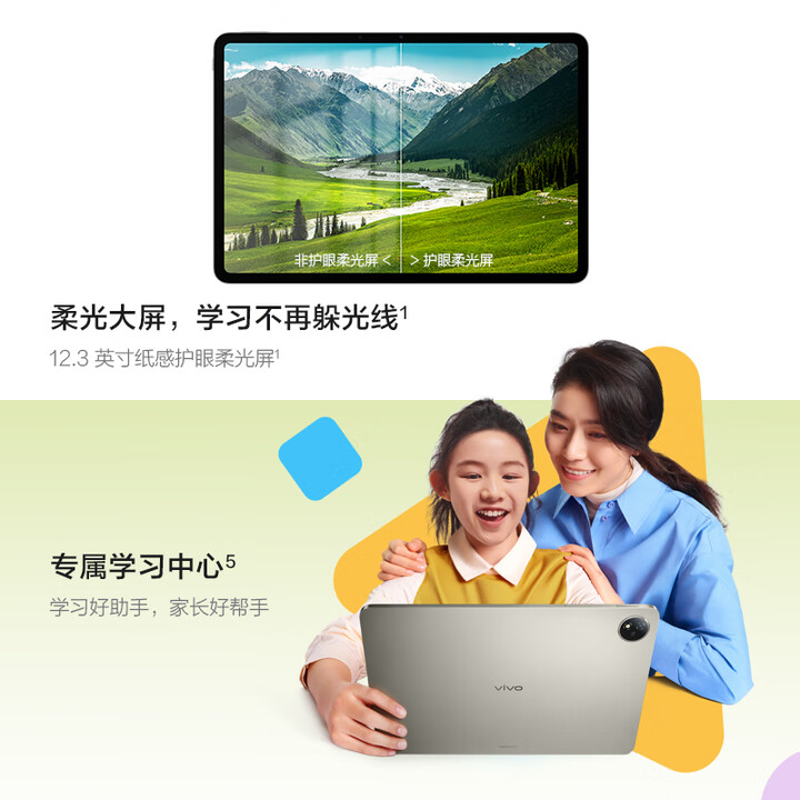 vivo Pad SE国家补贴12.3英寸2.5k护眼屏学生网课娱乐影音AI智慧学习办公6+128GB深灰色标准版