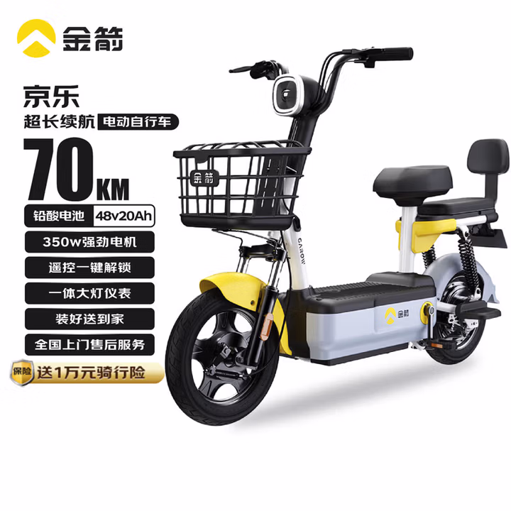 金箭电动自行车京乐48V20Ah铅酸电池续航70公里上班代步遥控一键解锁小电驴 彩雅灰