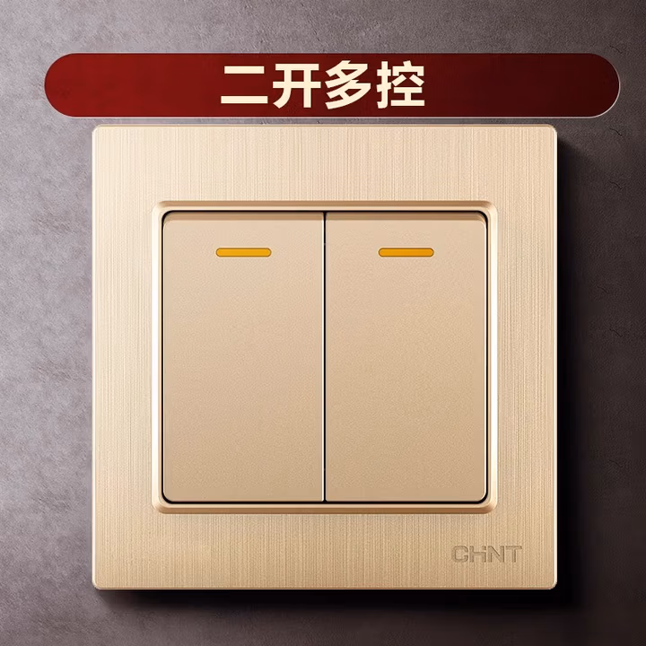 正泰开关插座 五孔插座 二三插 钢架墙壁开关插座面板 NEW7L香槟金色 二开多