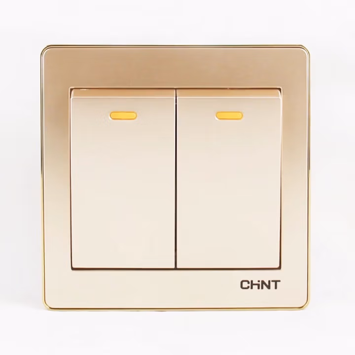 正泰开关插座 五孔插座 二三插 钢架墙壁开关插座面板 NEW7L香槟金色 两开双