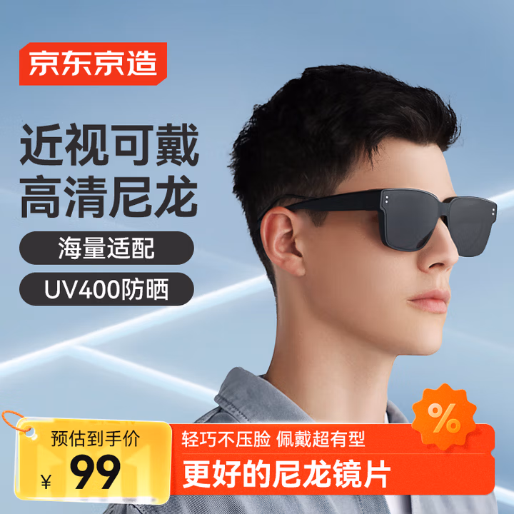 京东京造【近视可戴】尼龙偏光骑行眼镜太阳镜墨镜男开车护目套镜
