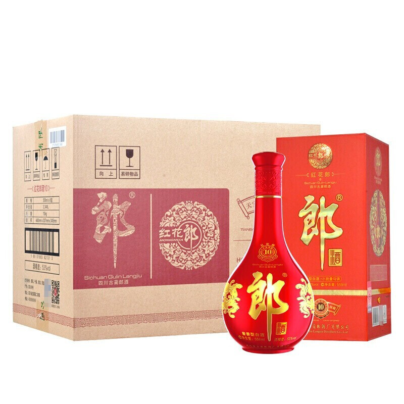 郎酒 红花郎 10 53度酱香型白酒 558mL*6瓶整箱 双重优惠折后￥2163