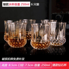 弗莱文茨玻璃杯欧式洋酒杯威士忌酒杯个性酒具水杯饮料杯茶杯家用玻璃杯子 矮款钻石玻璃杯（透明） 250ml 6只