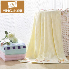 迎馨 毛毯家纺 全棉毛巾被多功能透气毯子素色提花空调盖毯 米黄色 145*190cm