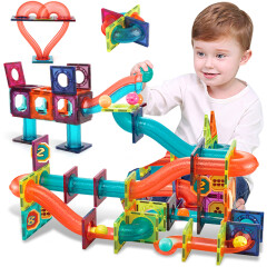 纽奇 儿童磁力片积木玩具滚珠滑道3-6岁男女孩磁铁大颗粒积木101件套