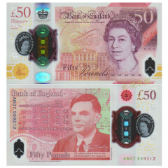 欧洲-全新UNC英国/钱币 塑料钞 伊丽莎白二世 仅供收藏 50英镑2020P-397单张