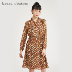 bread n butter连衣裙法式优雅气质碎花收腰修身长袖中长款连衣裙 棕色 175L