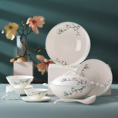 华光国瓷 碗盘餐具套装 骨瓷餐具釉中彩 家用高档乔迁之喜礼物 青玉案 32头礼盒装