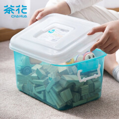 茶花收纳盒储物箱塑料箱家用药箱药盒便携手提式8.5L 1只装 蓝色
