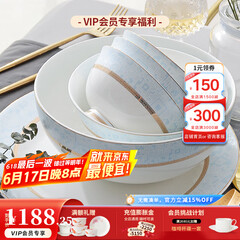 华光骨瓷餐具套装 陶瓷碗套装家用轻奢餐具整套 结婚乔迁礼 圣托里尼 【适用6-8人】 48头