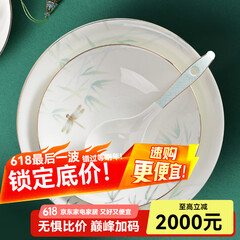 华光国瓷 骨瓷餐具碗碟套装 陶瓷碗盘家用  描金轻奢餐具整套 青亭 12头礼盒装