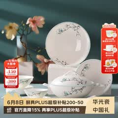 华光国瓷 碗盘餐具套装 骨瓷餐具釉中彩 家用高档乔迁之喜礼物 青玉案 32头礼盒装