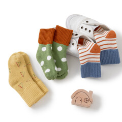 威尔贝鲁(WELLBER)婴儿袜子新生儿棉袜宝宝儿童地板袜春季毛圈袜提花袜3双装黄绿组合8-10cm