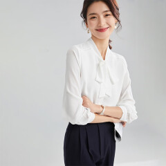 欧莎（OSA）纯色OL职业衬衫女设计感长袖飘带衬衣薄款新款 白色 M