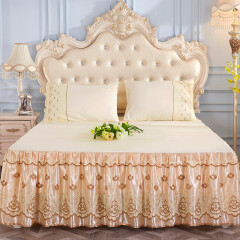 艾晶美家纺 新款床裙款套件 纯色 防滑加大花边床罩保护套床单 大气黄 1.5米*2米