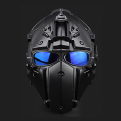 无贼WZJP沃斯柏头盔新款战术户外骑行头盔面具一体包头式头盔模块 黑色头盔蓝色镜片