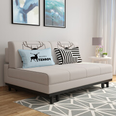 未蓝生活 沙发床多功能折叠两用实木1.2米1.5米双人布艺 浅灰麋鹿植绒棉麻 1.8米宽海绵款