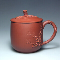 宜兴紫砂杯茶具 名家全手工茶杯盖杯 原矿底槽清盖杯400CC红梅赞