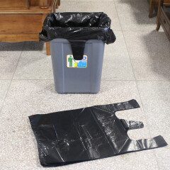 采易（MINING EASY） 提手垃圾袋 手提物业垃圾袋 黑色红色马夹袋 大号塑料袋 黑色 宽35cm 50只/捆