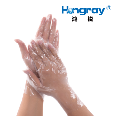 Hongray|鸿锐一次性PE手套 透明塑料 加厚薄膜食品用 小龙虾 烤鸭 厨房 防油 PE透明/100只1盒 M