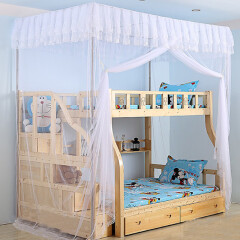 圣安贝（ShenAnBei） 圣安贝蚊帐子母床上下铺高低床落地式四柱一体 白色侧梯款 150*250