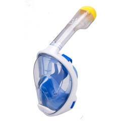 浮潜全面罩 用鼻子呼吸的潜水镜 呼吸管套装二合一 潜水浮潜呼吸管一体镜 不起雾 浅蓝色 大号(眉心到下巴大于14cm)