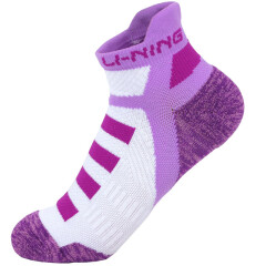 李宁 LI-NING 羽毛球袜 运动袜 短袜 加厚女款1双装AWSM224-3白/紫