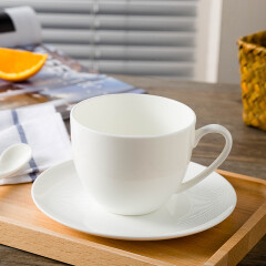 陶相惠 景德镇陶瓷咖啡杯碟欧式咖啡具套装  一杯一碟一勺纯白骨瓷咖啡杯 纯白圆口马克杯 含托盘
