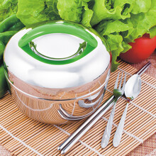 小熊保温饭盒不锈钢双层保温便当饭盒可爱创意苹果便当型两层学生饭盒双层保温提锅 1.2升送不锈钢餐具3件套男生