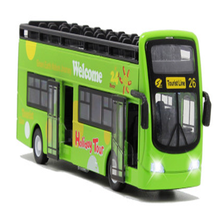 ZXZ电动玩具豪华旅游巴士合金车长途客车公交车儿童玩具车回力合金汽车模型 城市观光音乐大巴-绿色盒装