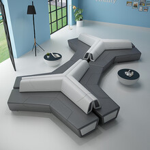 胜优美 皮艺沙发 办公沙发 创意弧形真皮沙发整装 现代简约办公室异形沙发茶几组合酒店大堂接待洽谈沙发 主图色(防污皮) 多人位