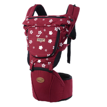 抱抱龙婴儿背带腰凳减震坐垫前抱式透气双肩四季多功能抱娃神器背婴带宝宝腰凳 酒红