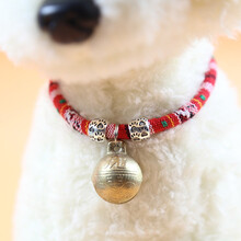 狗狗铃铛宠物猫项圈狗铃铛泰迪比熊饰品项链小型犬领结猫咪狗用品狗狗脖子上的领结 红色名族风铜铃 S-小型