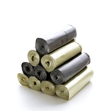 家用垃圾袋卫生间办公室加大加厚手提式自动收口抽绳厨房湿拉圾塑料袋中号大号点断式透明钢袋 平口式：10卷装200只（金银混搭）