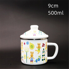 带盖特厚搪瓷杯珐琅早餐水杯办公室马克杯搪瓷牛奶豆浆泡面杯碗大中小号 9cm欢乐小兔搪瓷杯（容量500ml）