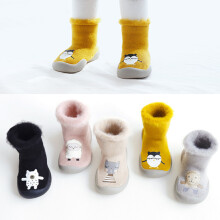 婴儿学步鞋袜秋冬加厚加绒儿童地板袜宝宝卡通中筒袜子 黄色小企鹅 20-21(内长12.5)