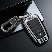 银海豚 适用于丰田汉兰达钥匙包2019凯美瑞皇冠普拉多亚洲龙兰德酷路泽rav4卡罗拉双擎车钥匙壳扣套 D款两键-硅胶全包-拉丝黑-四代随身扣款