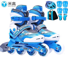 米高轮滑鞋溜冰鞋儿童男女套装滑冰鞋旱冰鞋滑轮鞋MC0 生日礼物 卡通款蓝鞋K8套装 L/35-38内长22-25厘米/8岁以上