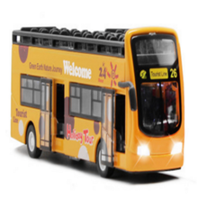 ZXZ电动玩具豪华旅游巴士合金车长途客车公交车儿童玩具车回力合金汽车模型 城市观光音乐大巴-黄色盒装