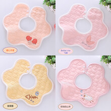 婴儿口水巾防水围兜棉夏季薄款360度旋转围嘴新生宝宝吐奶围脖 【花瓣刺绣款】4条装  组合A