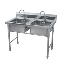 中伟商用不锈钢水槽食堂厨房水池双槽带支架洗碗池消毒池洗菜池双池款
