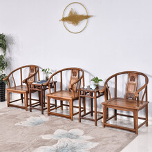 承古堂红木家具非洲鸡翅木（学名：非洲崖豆木）圈椅实木茶几三件套实木中式阳台小桌椅客厅扶手太师椅TG 曲尺茶几五件套