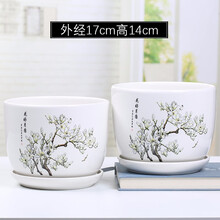 八个随机花盆陶瓷批发清仓带托盘特大号绿萝吊兰室内肉肉创意简约多肉植物花盆桌面阳台小多肉花盆栽 79096两个17厘米 小