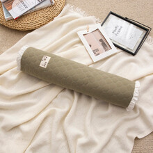 清茉家纺 全棉颈椎枕头修复颈椎睡觉专用脊椎枕全荞麦皮护颈枕头芯圆形圆柱颈枕牵引枕硬枕圆枕头 绿色 全棉砂洗颈椎枕 长50cm直径12cm