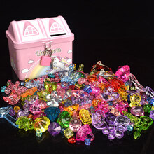 儿童串珠手工diy制作材料宝石玩具手链项链女孩穿珠礼物益穿珠子 粉色小马房子+大小宝石串珠250克 加材料包