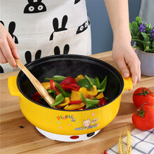 多功能电锅电煮锅家用蒸锅不粘火锅锅具插电一体宿舍专用锅小功率1-6人 黄色 可煎炒 24cm单层【炒菜煮饭】