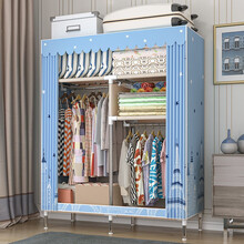 思故轩 布衣柜简易衣柜现代简约布衣柜钢管加粗加固出租房用家用卧室收纳挂柜子防尘防潮柜子1961 城堡铁塔